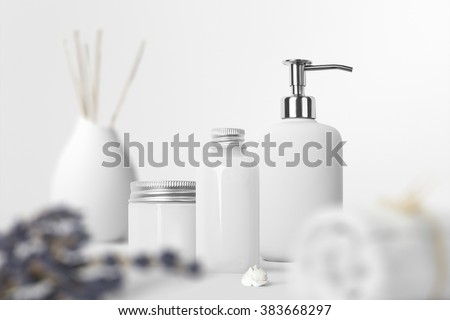 Cosmetics SPA branding mock-up, front view, on white background, place your design