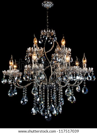 Contemporary Glass Chandelier Isolated Over Black Background