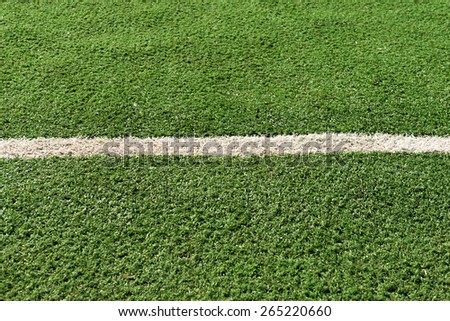 White stripe on the green football field from top view