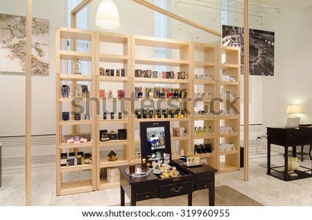 MOSCOW, RUSSIA - April 11, 2012 - Parfume corner in large shopping centre downtown Moscow