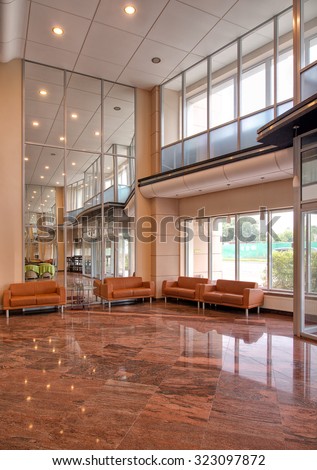 MOSCOW, RUSSIA - July 28, 2012 - Lobby and reception of modern business center