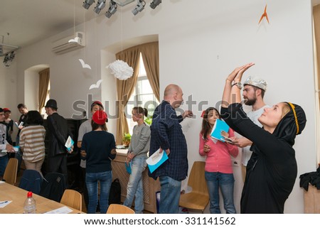 MOSCOW, RUSSIA - August 31, 2014 - Participants of social quest role playing game with Arab Mystery Detective Investigation theme