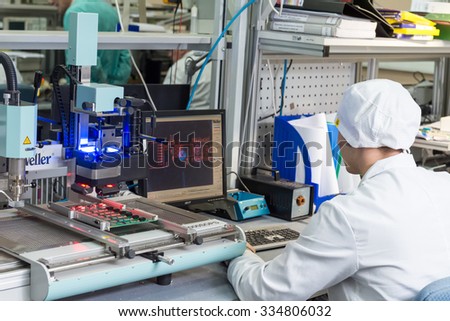 MOSCOW, RUSSIA - November 27, 2014 - Production of electronic components  at high-tech factory