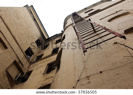 Fire escape ladder on the abandoned house