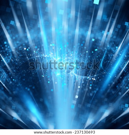 Magic blue particles in space, computer generated abstract background