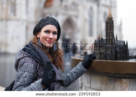 Woman tourist in Budapest at winter