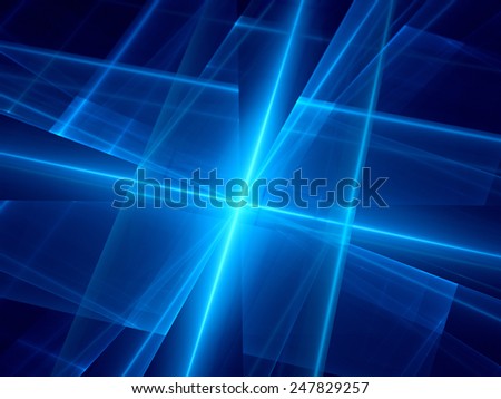 Blue glowing lines in space, computer generated abstract background