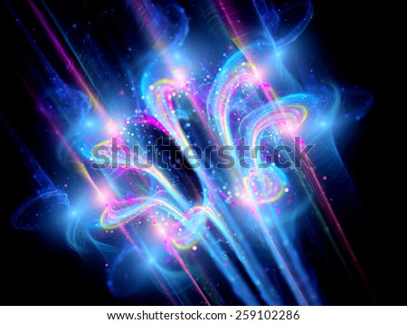 Multicolored glowing fractal flower in space, computer generated abstract background