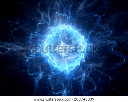 Blue glowing ball lightning, computer generated abstract background