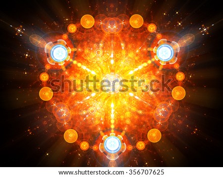 Fiery quantum computer processor fractal, computer generated abstract background