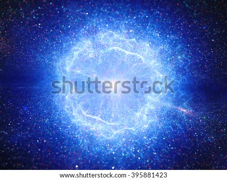 Blue big bang, explosion in space, computer generated abstract background