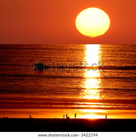 Sunset on Santa Monica Beach, California