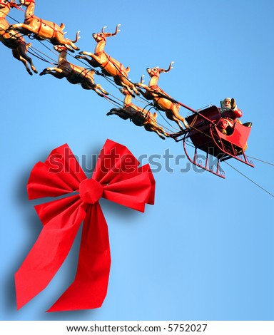 Christmas, Santa  Claus and red ribbon