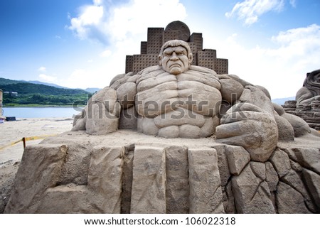 FULONG, TAIWAN-MAY 23,2012:a hulk sand sculpture at Fulong beach for celebrating the Sand Sculpture Festival on May 23,2012 in Fulong,Taiwan