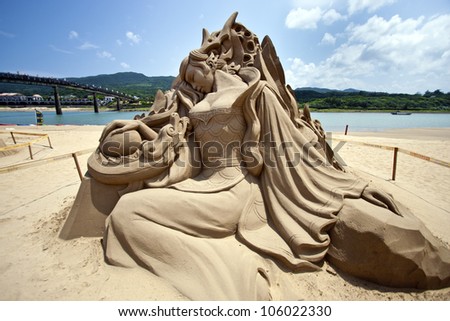 FULONG, TAIWAN-MAY 23,2012:a fairy maiden sand sculpture at Fulong beach for celebrating the Sand Sculpture Festival on May 23,2012 in Fulong,Taiwan