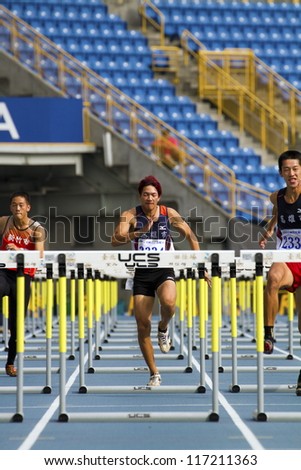 TAIPEI, TAIWAN - OCT 26: athletes in the all-Taiwan national track and field games in Taipei stadium on October 26, 2012 in Taipei, Taiwan