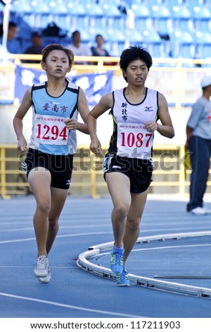 TAIPEI, TAIWAN - OCT 26: athletes in the all-Taiwan national track and field games in Taipei stadium on October 26, 2012 in Taipei, Taiwan
