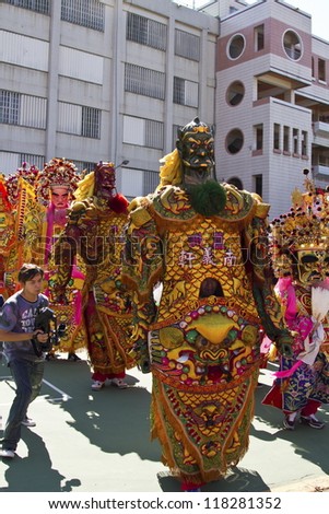 NEW TAIPEI CITY,TAIWAN -November 3,2012:chinese god puppets in LuZhou elementary School for celebrating the Taiwanese Traditional Art Festival  on November 3,2012 in New Taipei City,Taiwan .