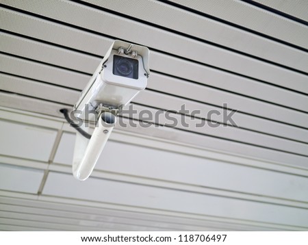 security camera on wall in public space indoor