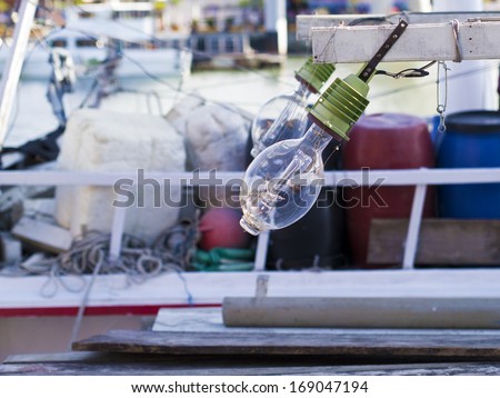 close up lamp of fishing boat