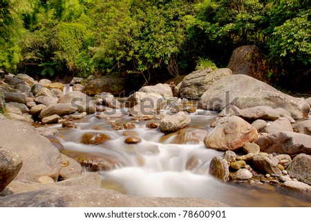 a cascade on rock falling into river