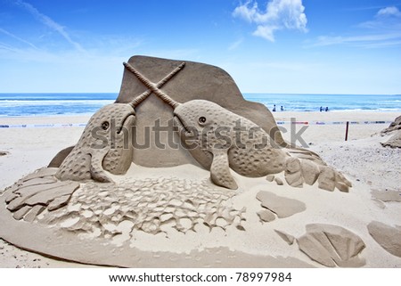 FULONG, TAIWAN-MAY 31:a whale sand sculpture at Fulong beach for celebrating the Sand Sculpture Festival on May 31,2011 in Fulong,Taiwan