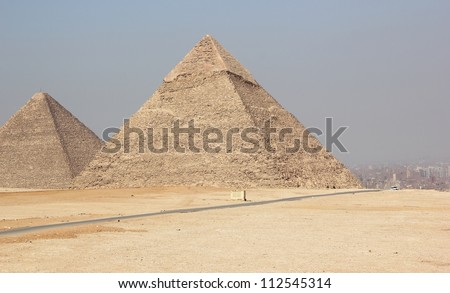 The Pyramid of Khufu (Cheops) and the Pyramid of Khafre. Cairo, Egypt.