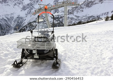Snowmobile. The Fellhorn Mountain in winter. Alps, Germany.