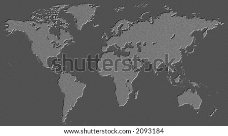 world map incised into black marble or granite