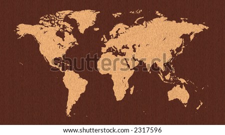 world map, oak land inlaid into a rosewood sea