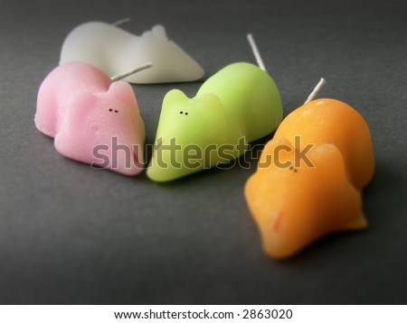 group of multi-coloured sugar mice; differential focus