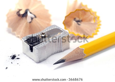 stock photo : sharp pencil, sharpener and shavings