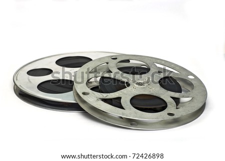 Two movie film reels; isolated on white ground