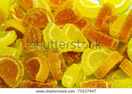 Random background of jelly candy orange and lemon slices