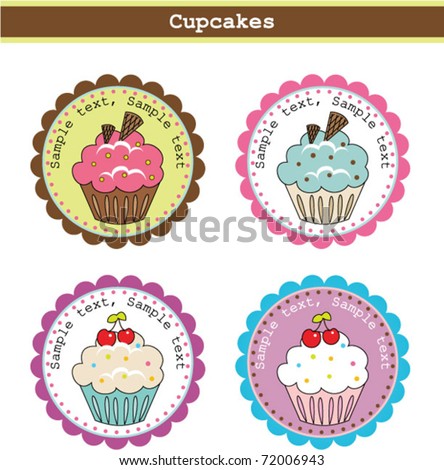 stock vector Cute Cupcake Stickers