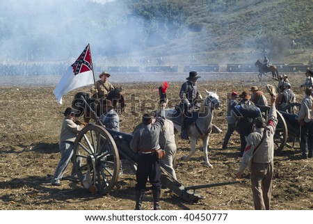 MOORPARK, CA - NOVEMBER 7: Soldiers engage in battle during a Civil War reenactment on November 7, 2009 in Moorpark, CA. The yearly reenactment honors the Americans who died during the Civil War.