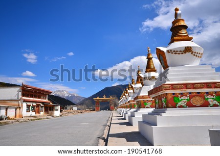 Tibet Temple Pagoda on Snow Mountain
