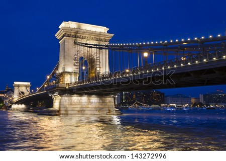 Hungarian landmark, Budapest Chain Bridge night view