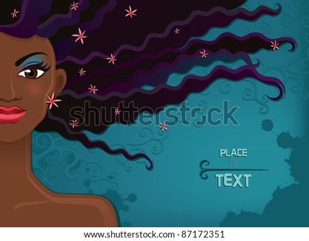 Pretty young african woman with beauty hairs. Vector