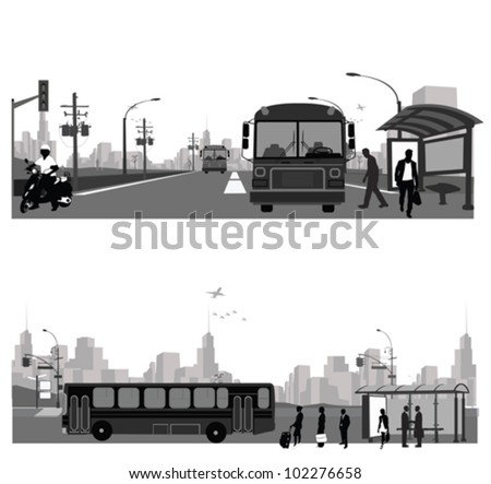 Vector Illustration: Bus station.Public transportation
