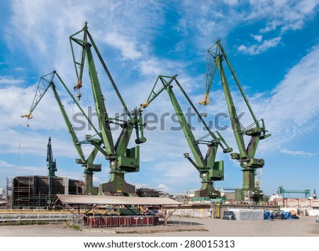 Cranes in the shipyard in Gdansk, Poland, where the Solidarity movement began in 1980.