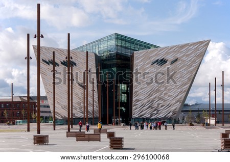 BELFAST, NORTHERN IRELAND, UK â?? AUGUST 3, 2014: Guided tour in Titanic information centre in Belfast