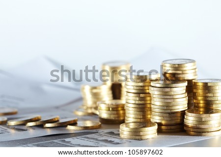 Business Diagram On Financial Report With Coins