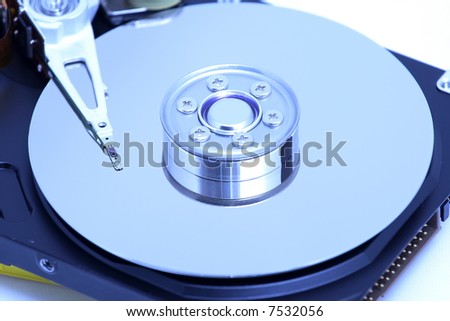 Hard disk detail with a blue hue