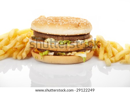 Hamburger meal served with french fries