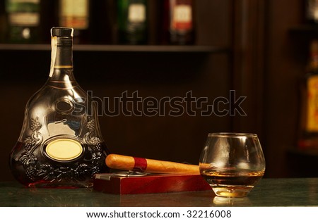 classic cognac bottle, cigar
