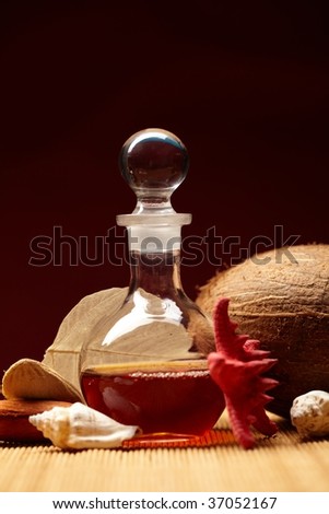 Still-life with a bottle and exotic subjects