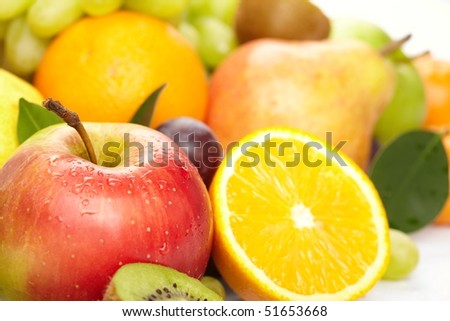 fresh fruits on the white background