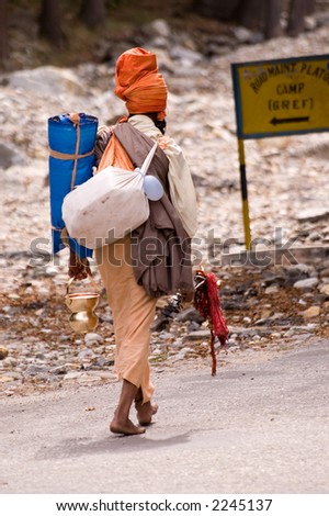 Pilgrim going to source of Ganga river in the North of India