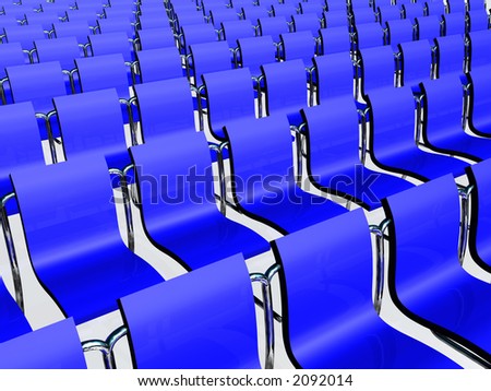 a row of dark blue chairs is in the hall of meetings